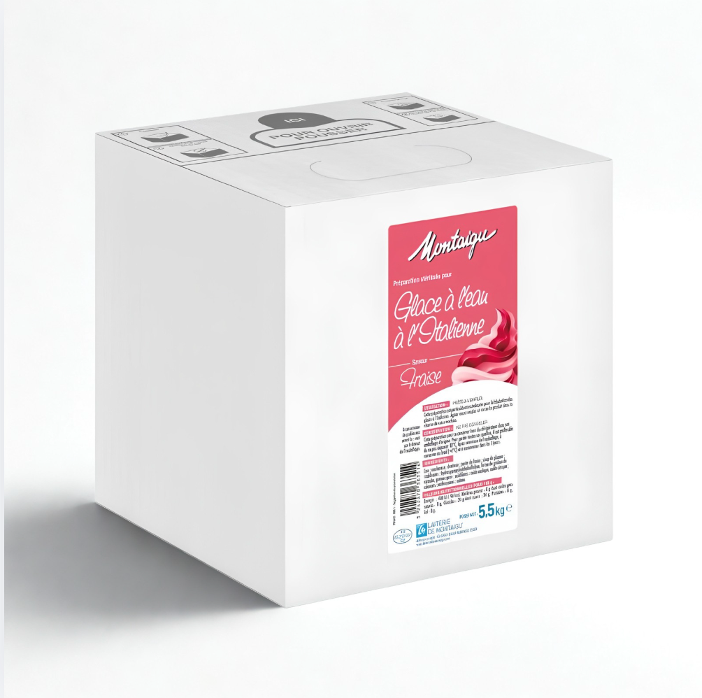 Préparation pour glace à l'eau saveur fraise