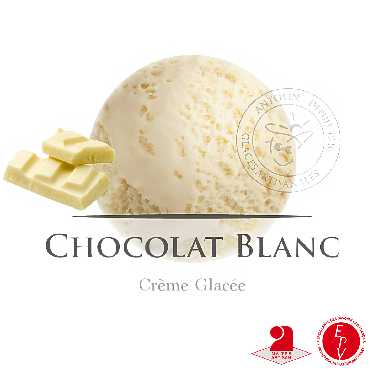 Crème glacé Antolin saveur chocolat blanc